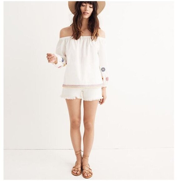 Madewell White Off-Shoulder Embroidered Top Size X-Small - Picture 2 of 12